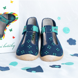 Blue fabric sandals with four-leaf clovers