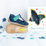 Blue fabric sandals with four-leaf clovers